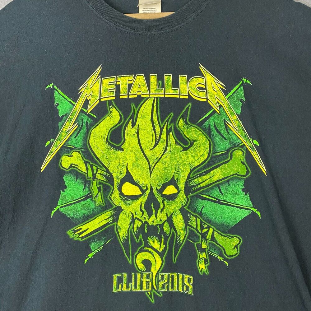 Metallica Club 2015 Shirt Men XL Green Graphic Ultra Cotton Rock Metal Thrash